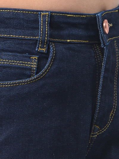 Blue Fashionable Wide-Leg Denim Cargo Jeans-Girls Jeans-Crimsoune Club