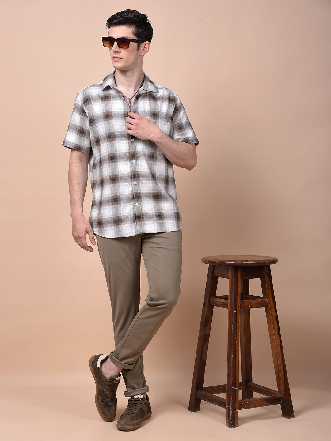 Brown Checked 100% Cotton Shirt