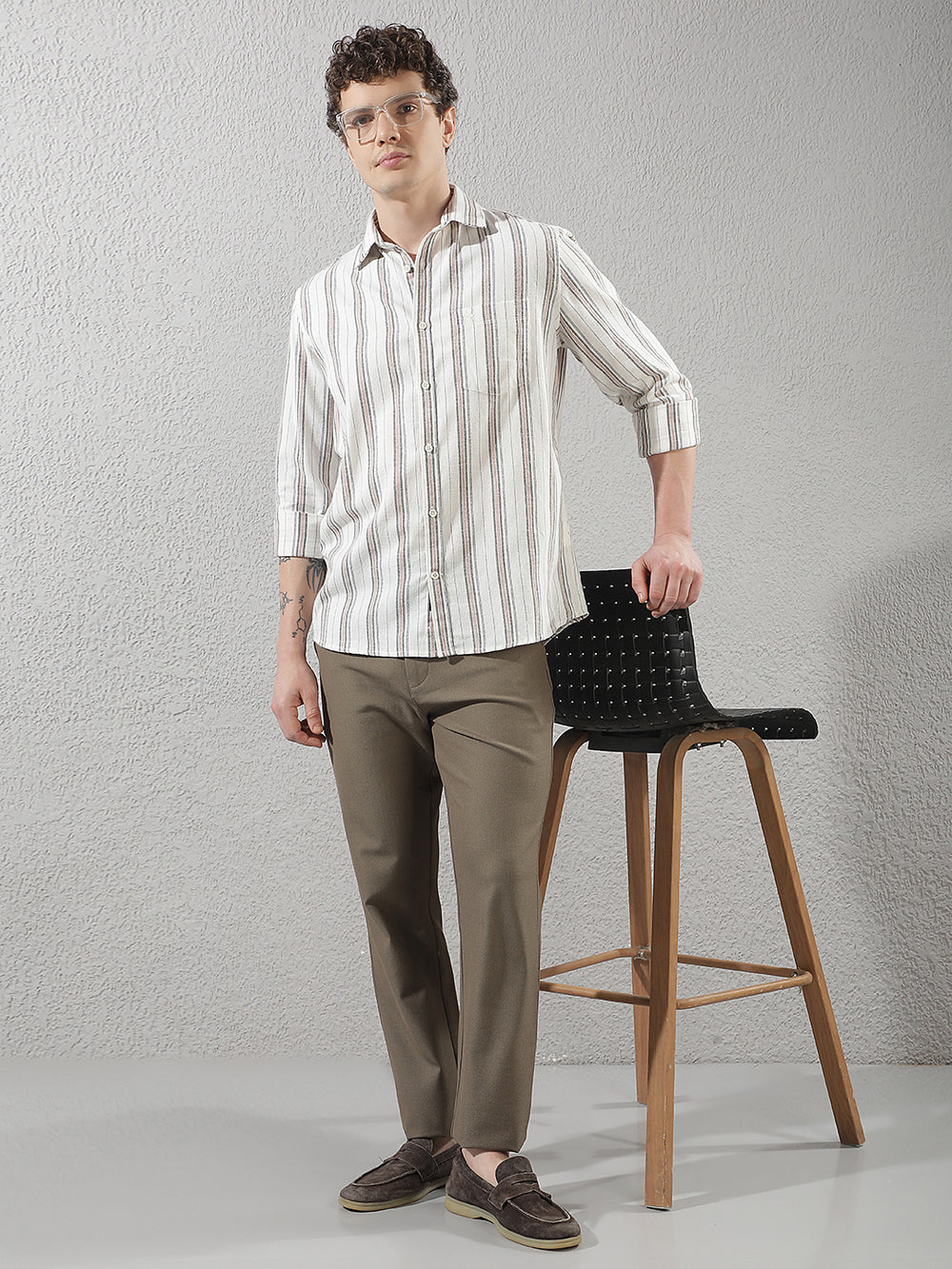 White 100% Cotton Verical Stripes Shirt