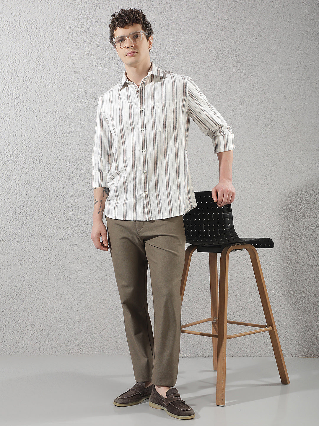 White 100% Cotton Verical Stripes Shirt