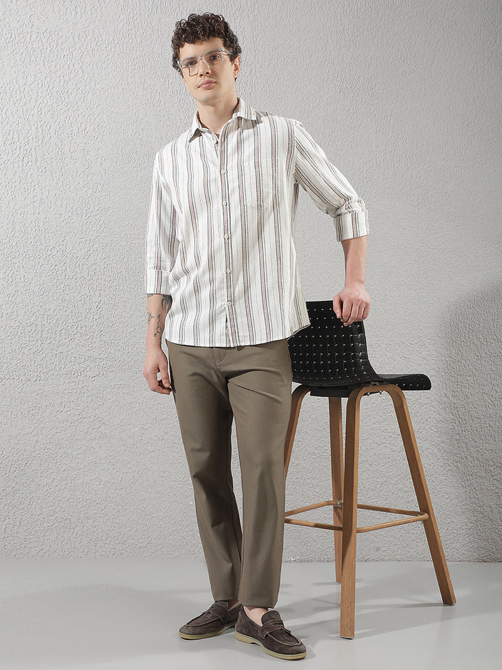 White 100% Cotton Verical Stripes Shirt