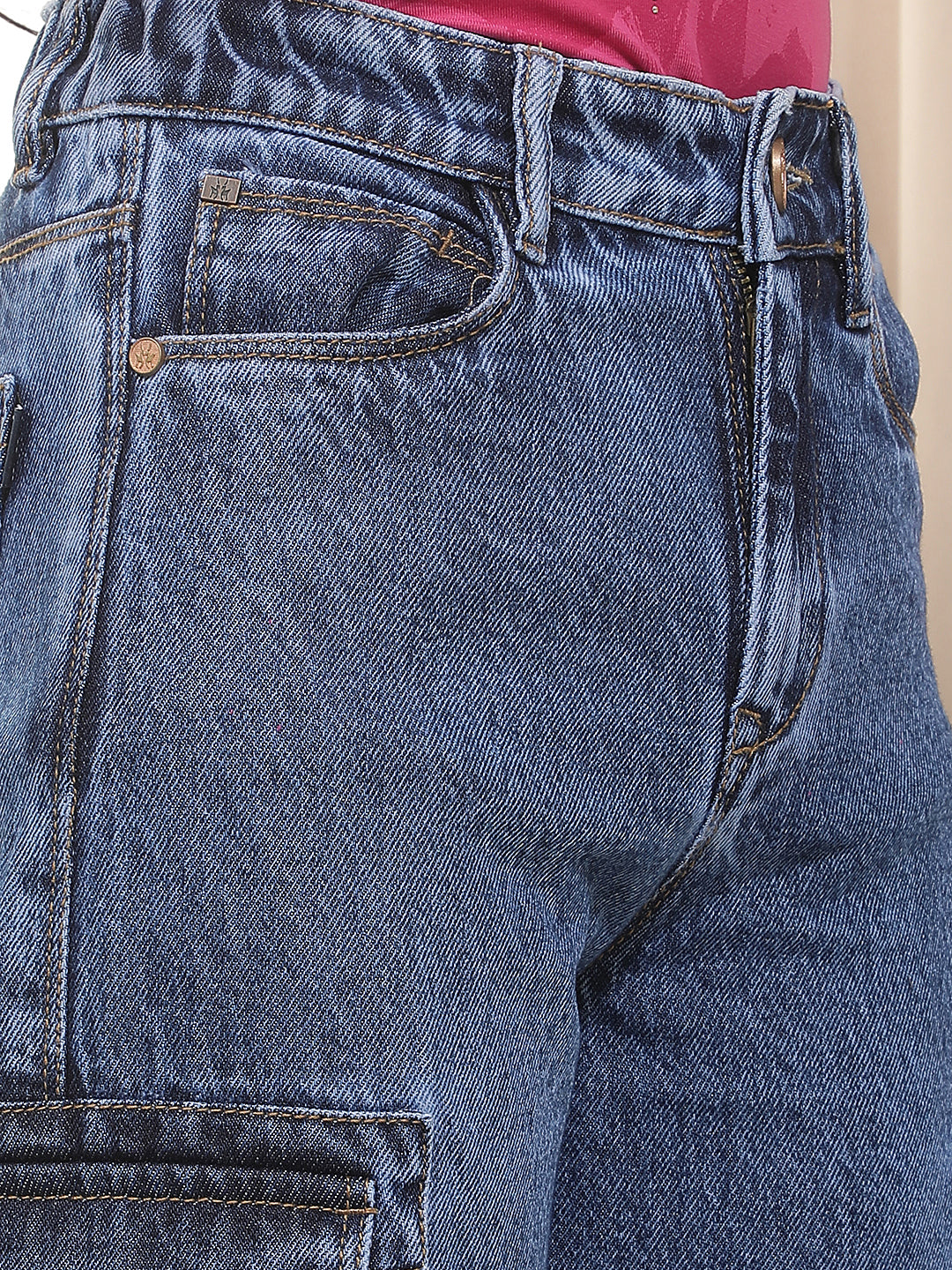 Blue 100% Cotton Cargo Jeans