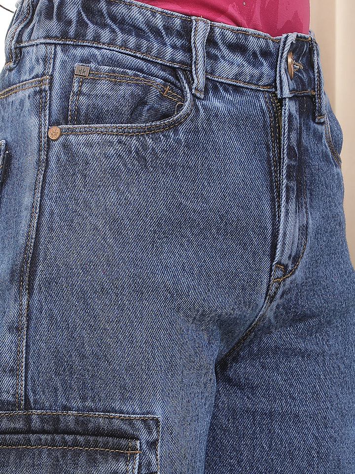 Blue 100% Cotton Cargo Jeans