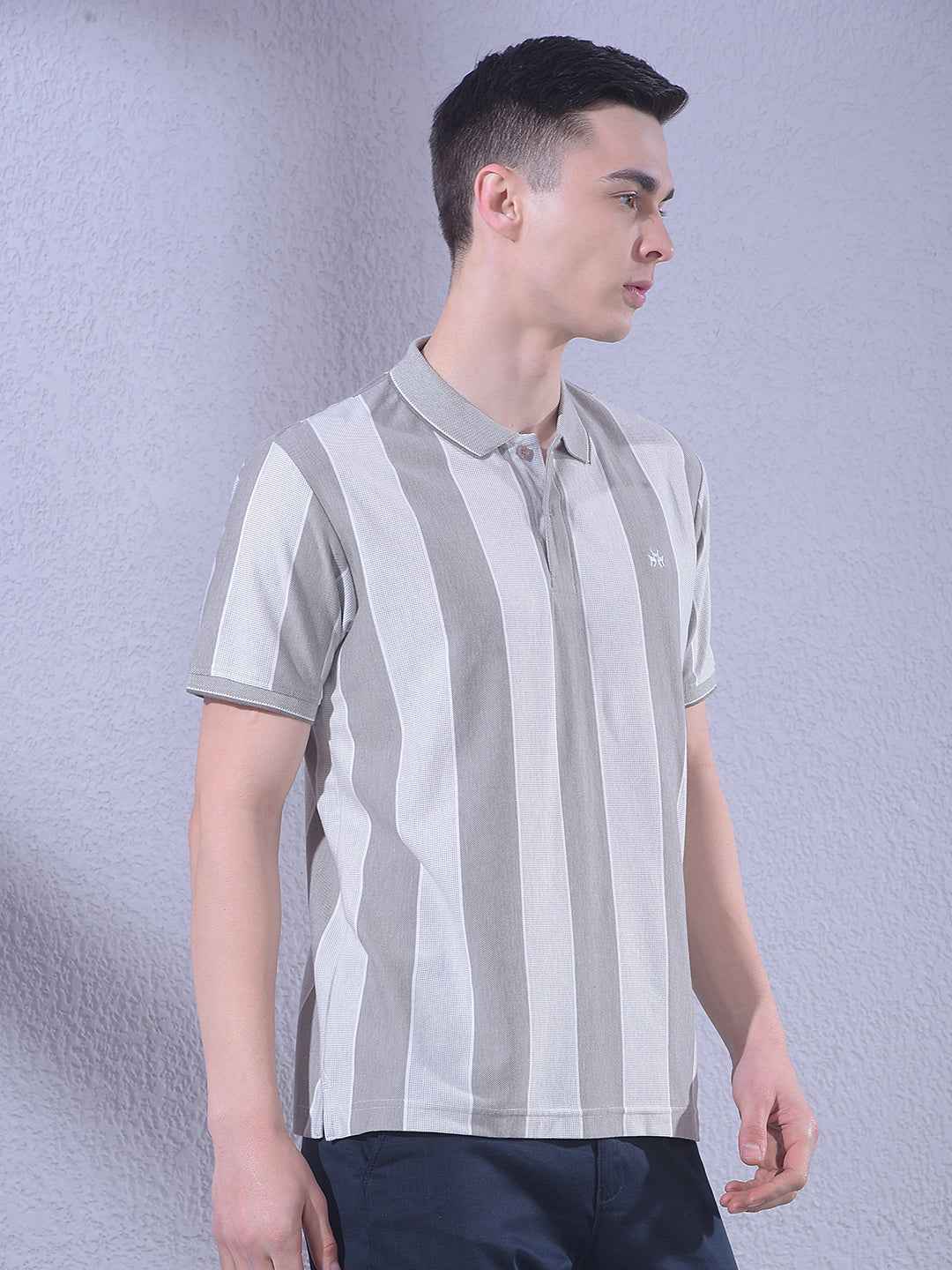 Beige Vertical Striped T-Shirt