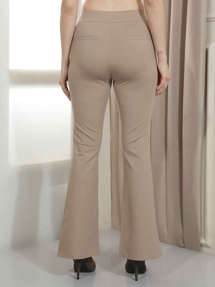 Stretchy Beige Bootcut Style Treggings