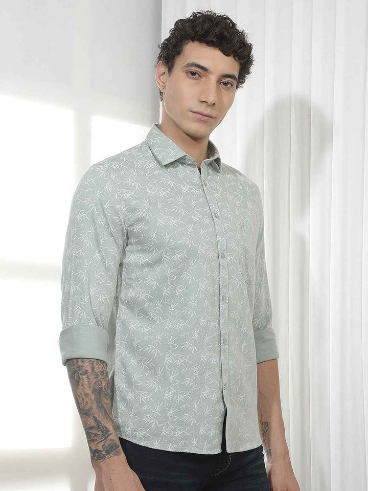 Green Botanical Print Shirt