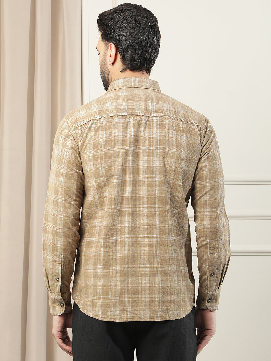 Brown Checked 100% Cotton Corduroy Shirt