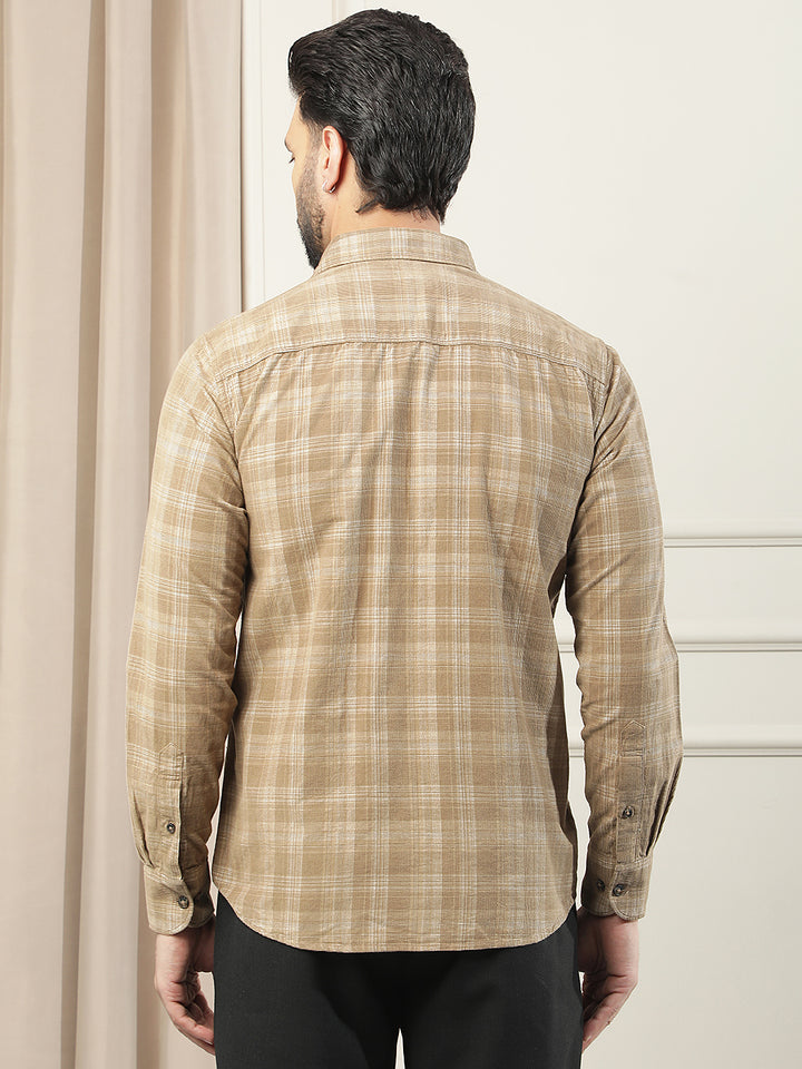 Brown Checked 100% Cotton Corduroy Shirt