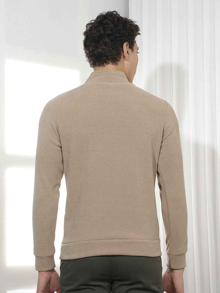 Beige Jacquard High Neck Sweatshirt