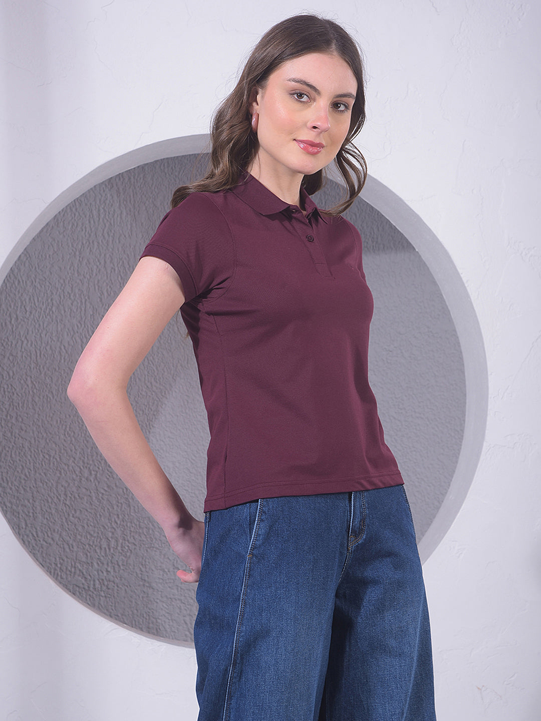 Wine Polo Neck T-Shirt