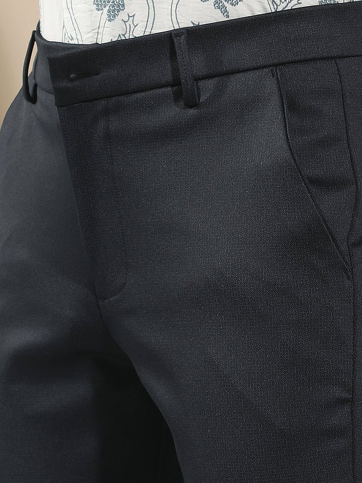 Navy Blue Textured Trousers