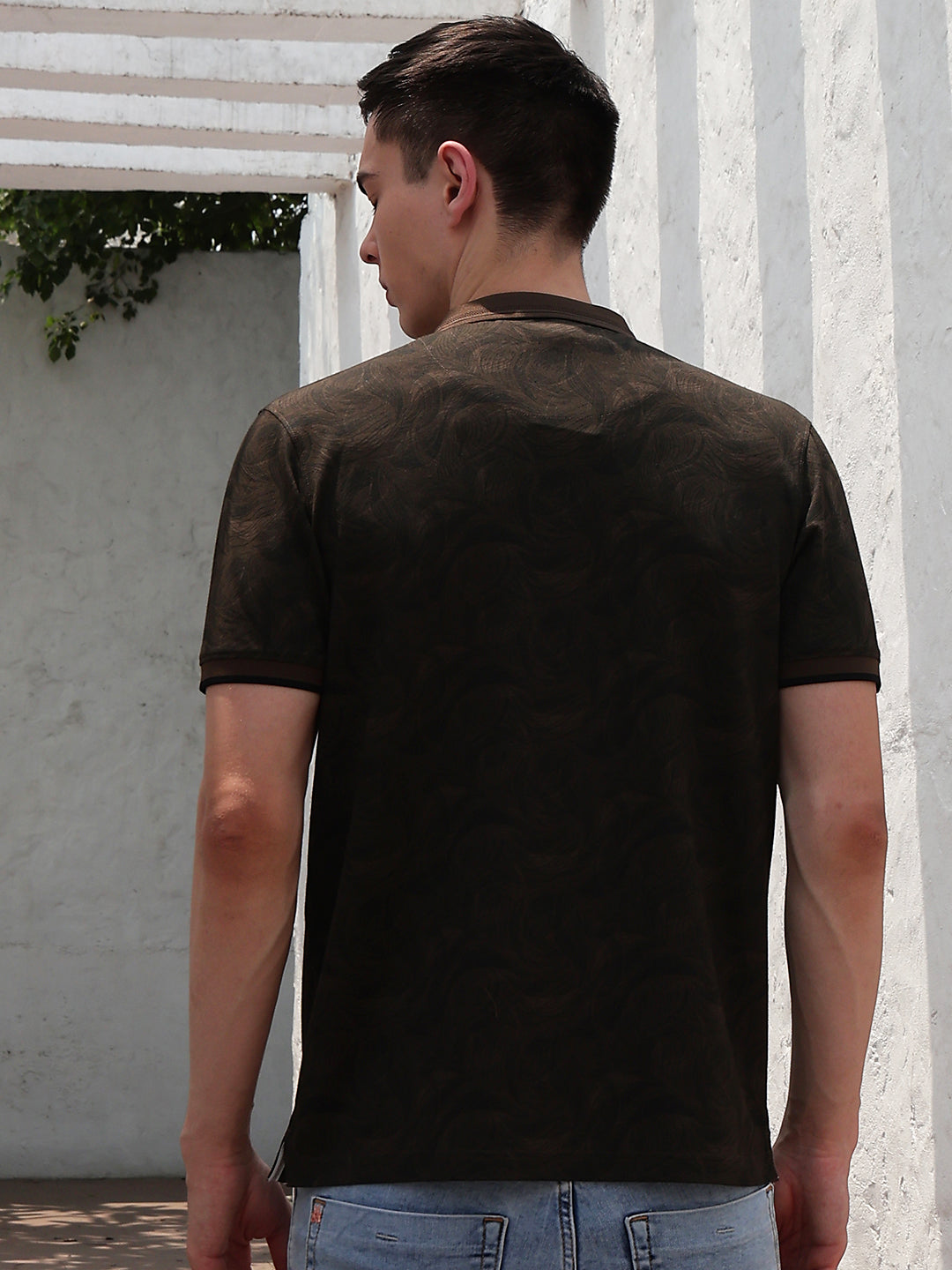 Brown Printed Polo Neck T-Shirt