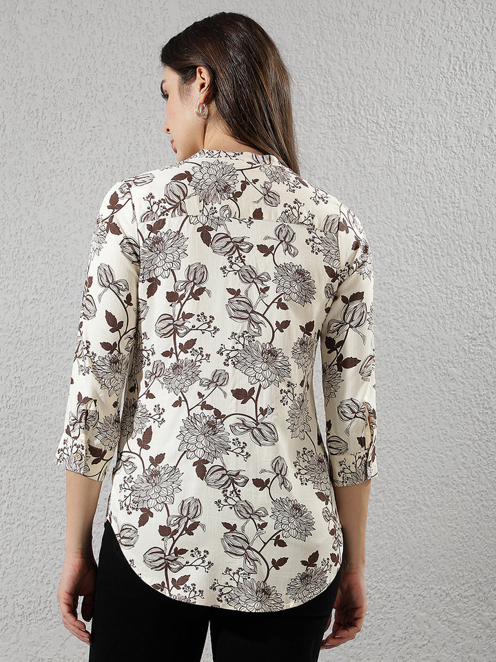 Wine Floral Printed V-Neck Top