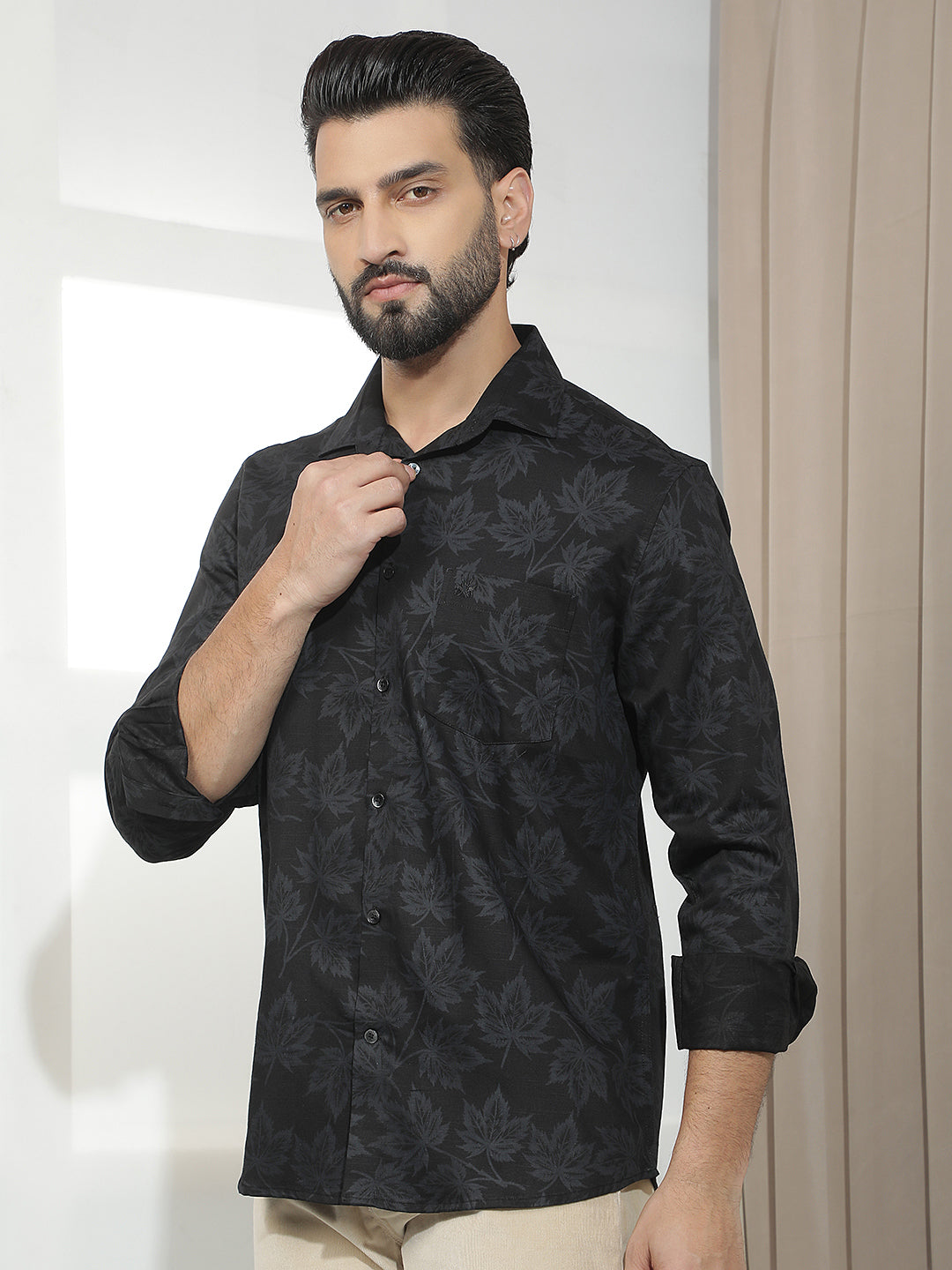 Black Floral Print Shirt