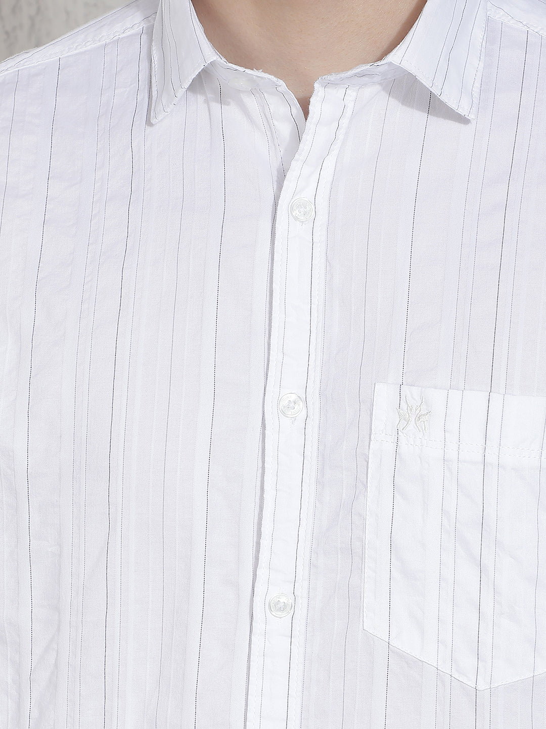 White Horizontal Stripes 100% Cotton Shirt