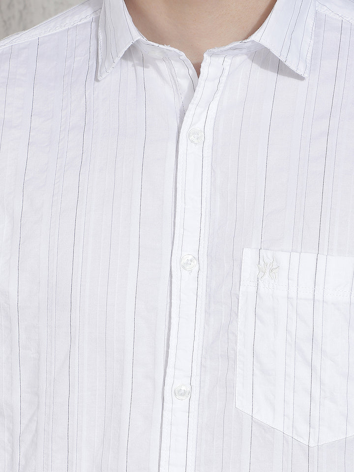White Horizontal Stripes 100% Cotton Shirt