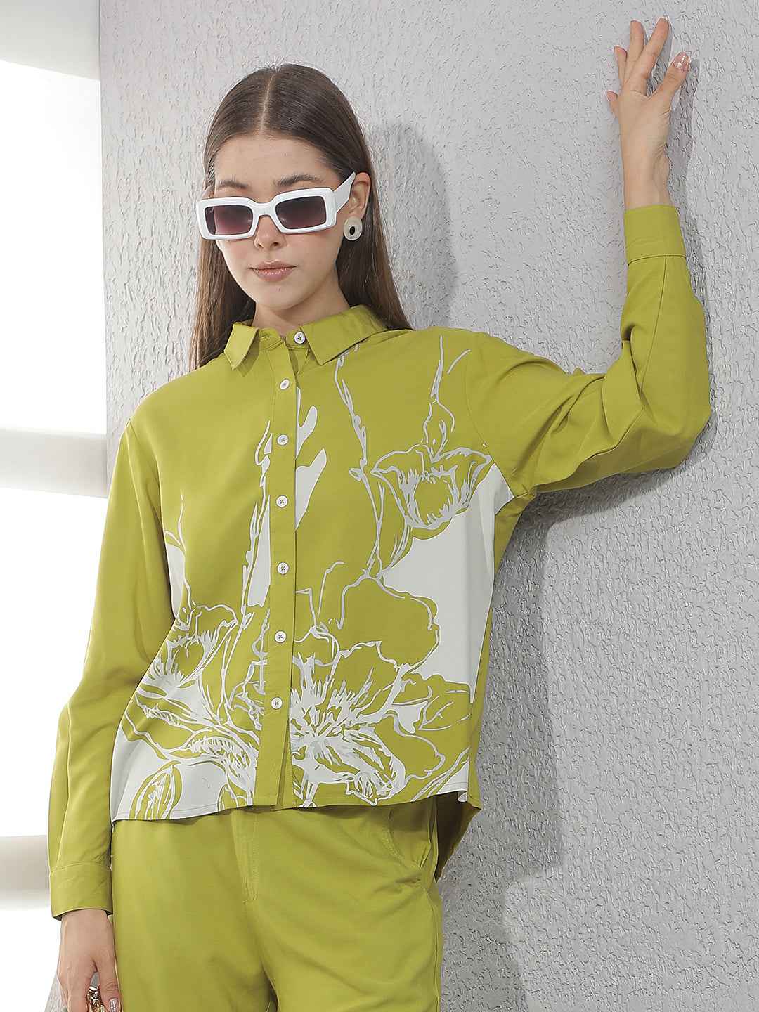 Green Floral Print Shirt