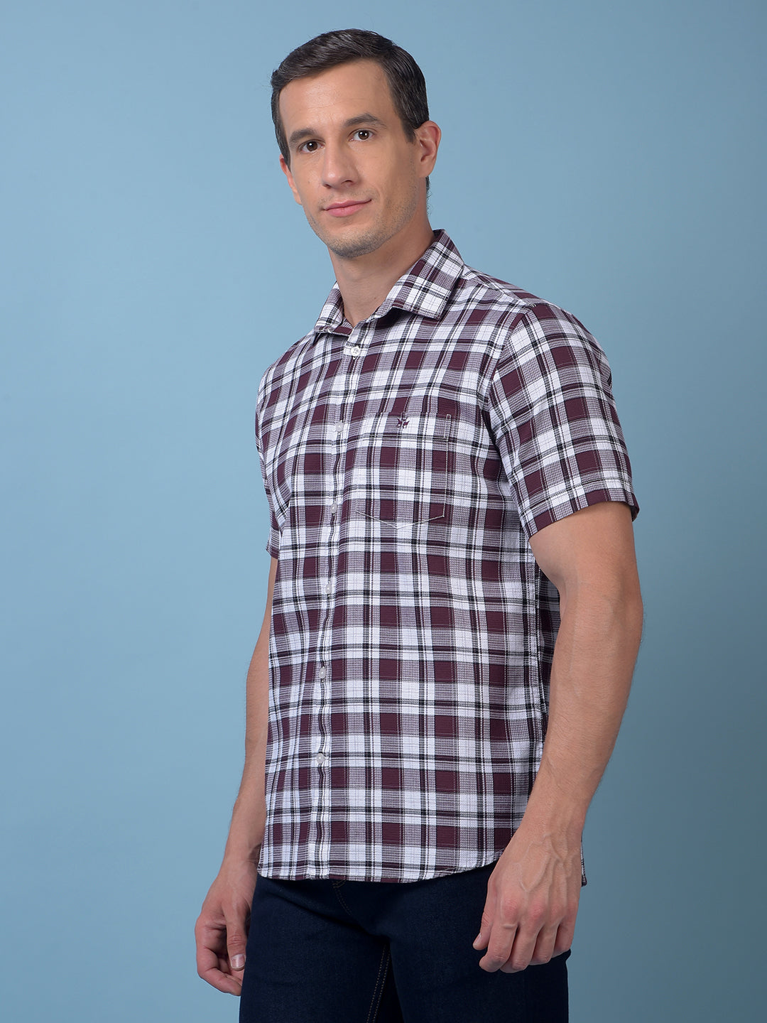 Maroon Checked 100% Cotton Shirt