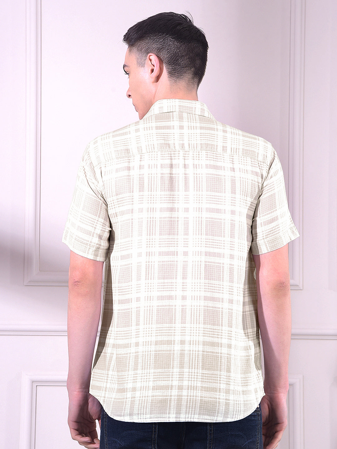 Beige 100% Cotton Checked Shirt