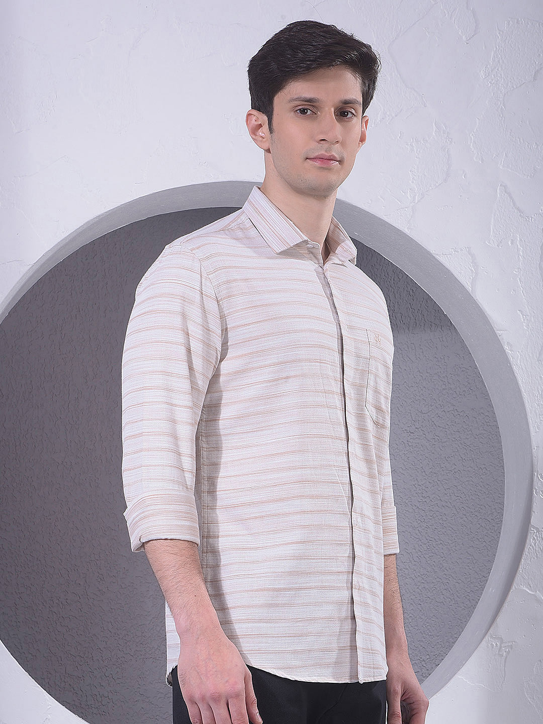 Beige Horizontal Stripes Shirt