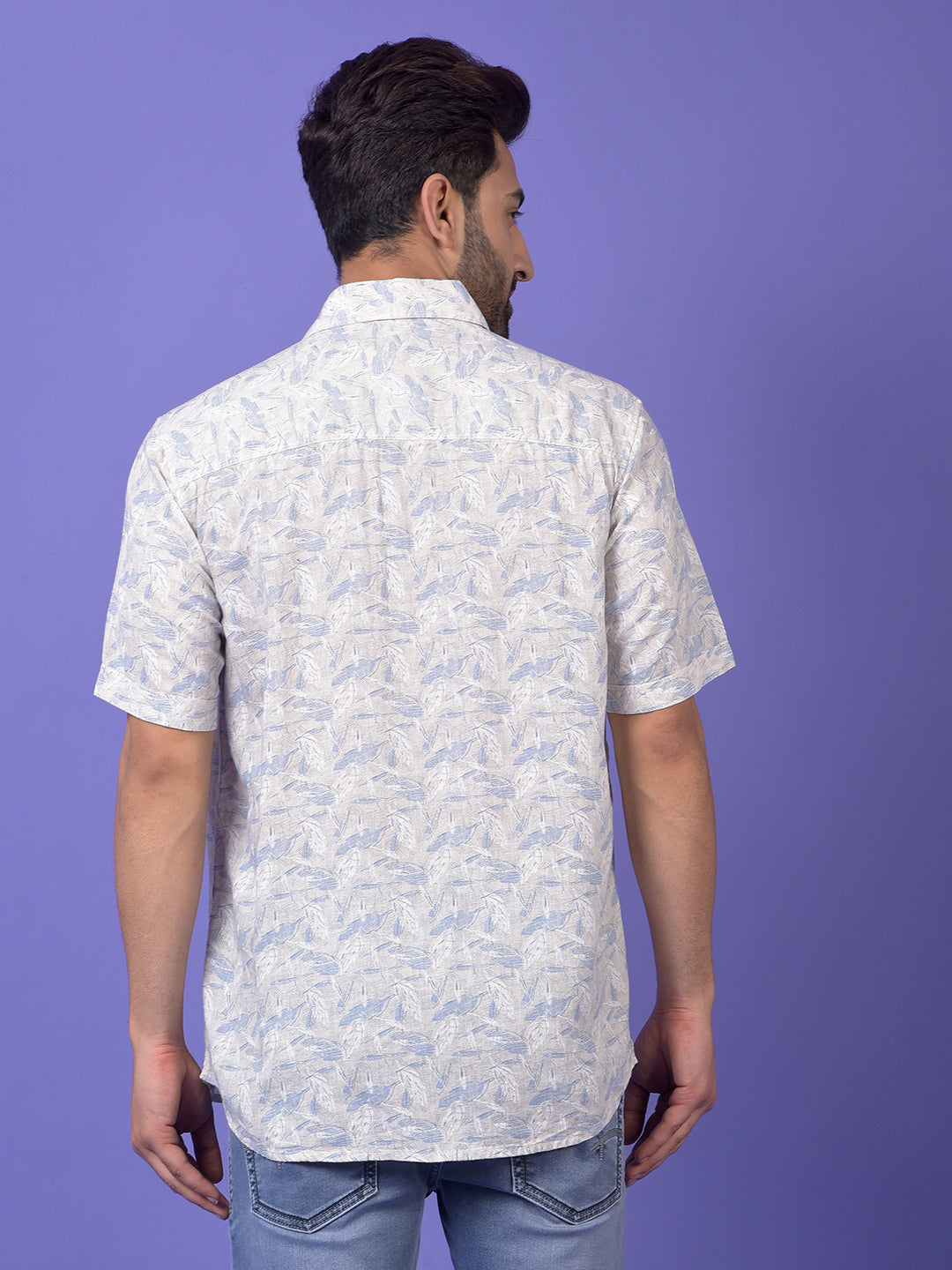 Blue Floral Print Linen Shirt