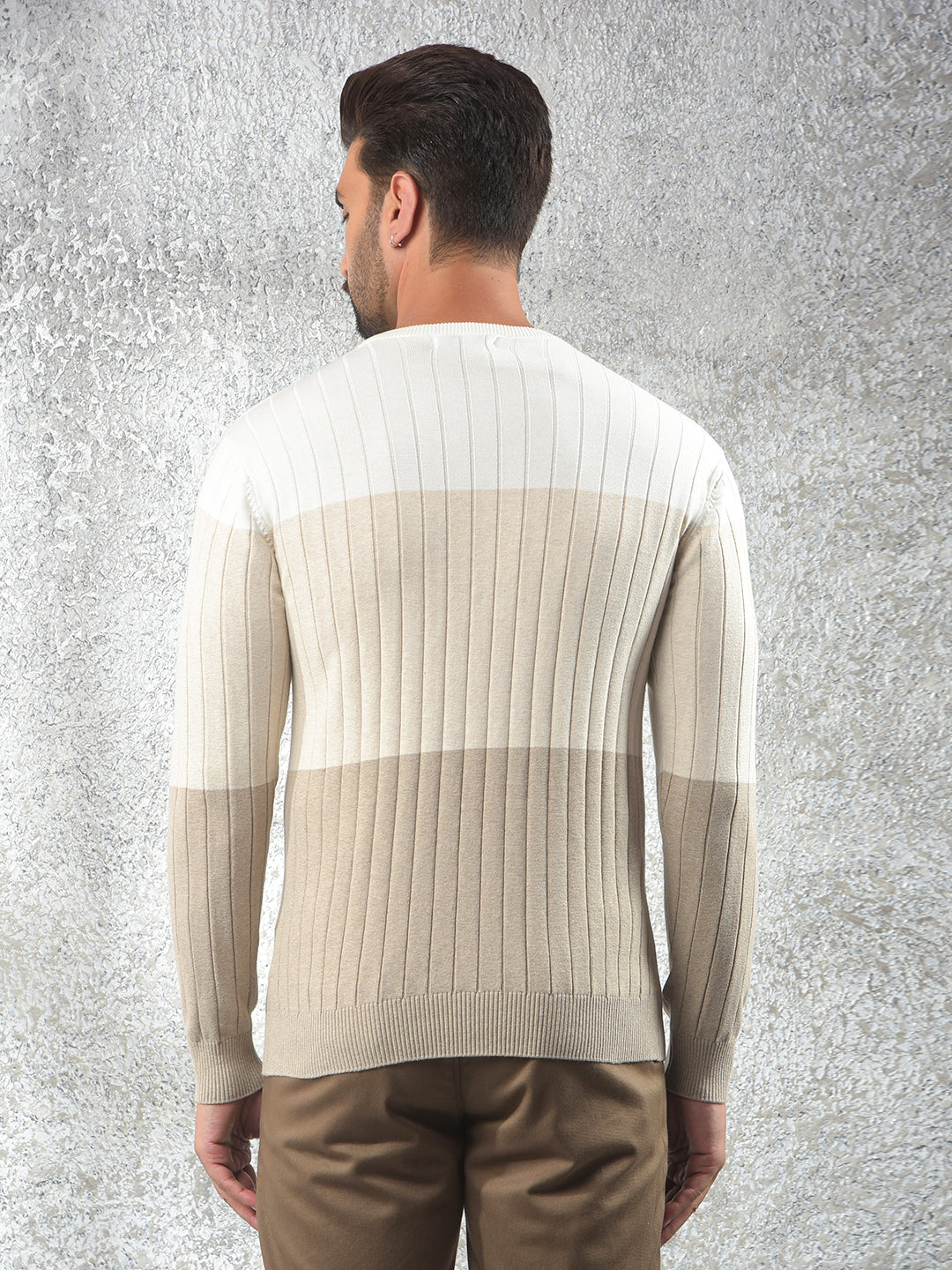 Beige Color-Block 100% Cotton Sweater