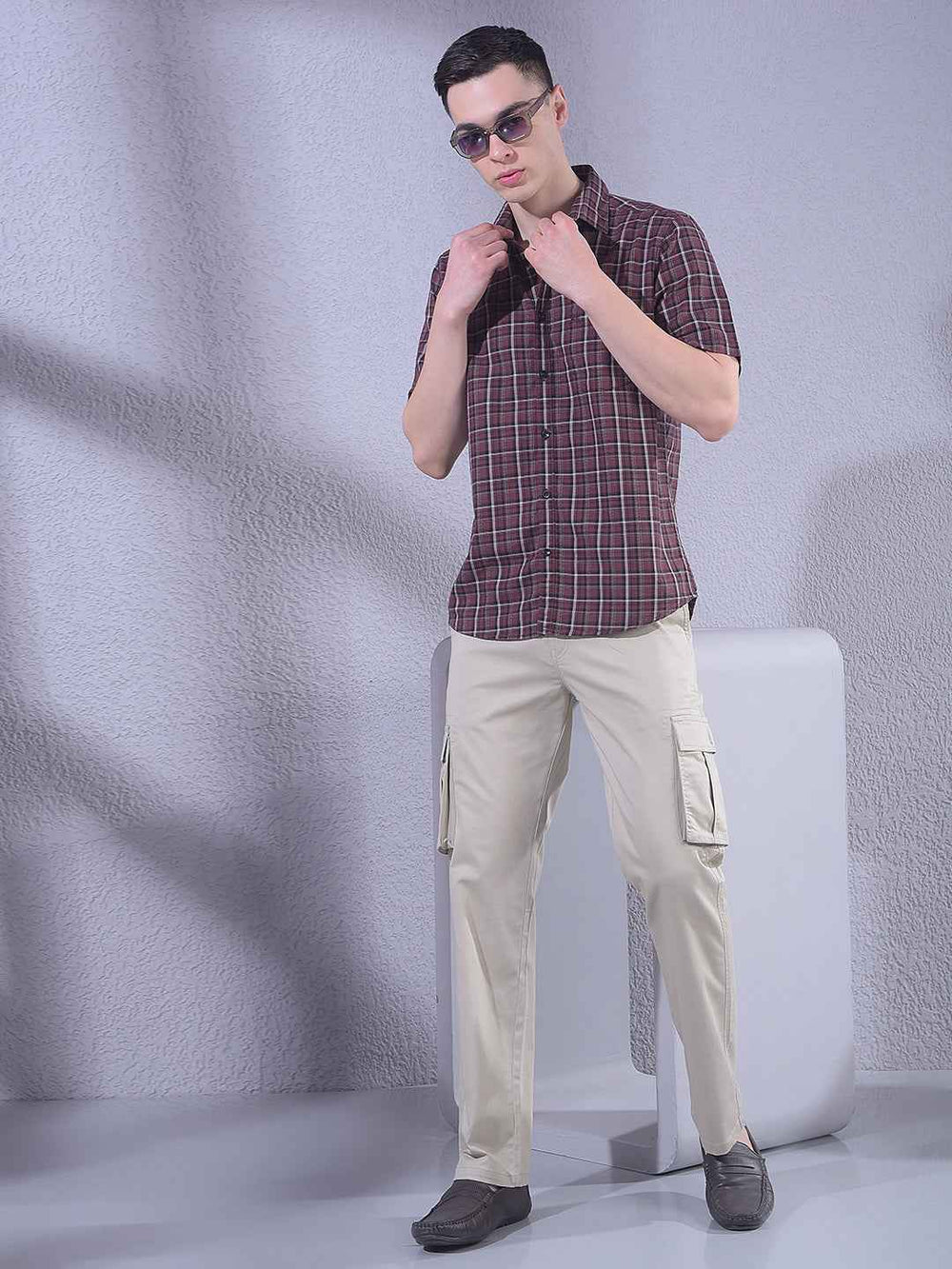 Wine 100% Cotton Checked Shirt