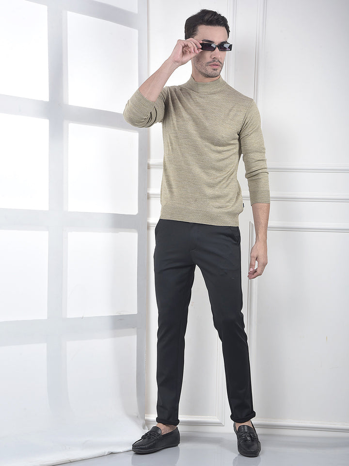 Beige High-Neck Knitted Sweater