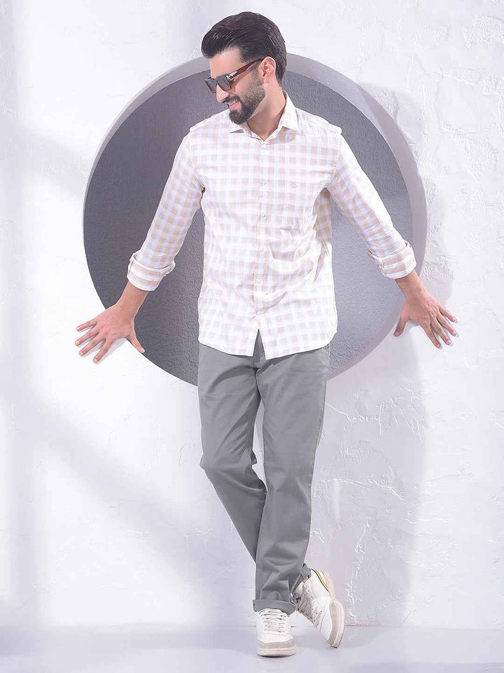 Tan Checked 100% Cotton Shirt