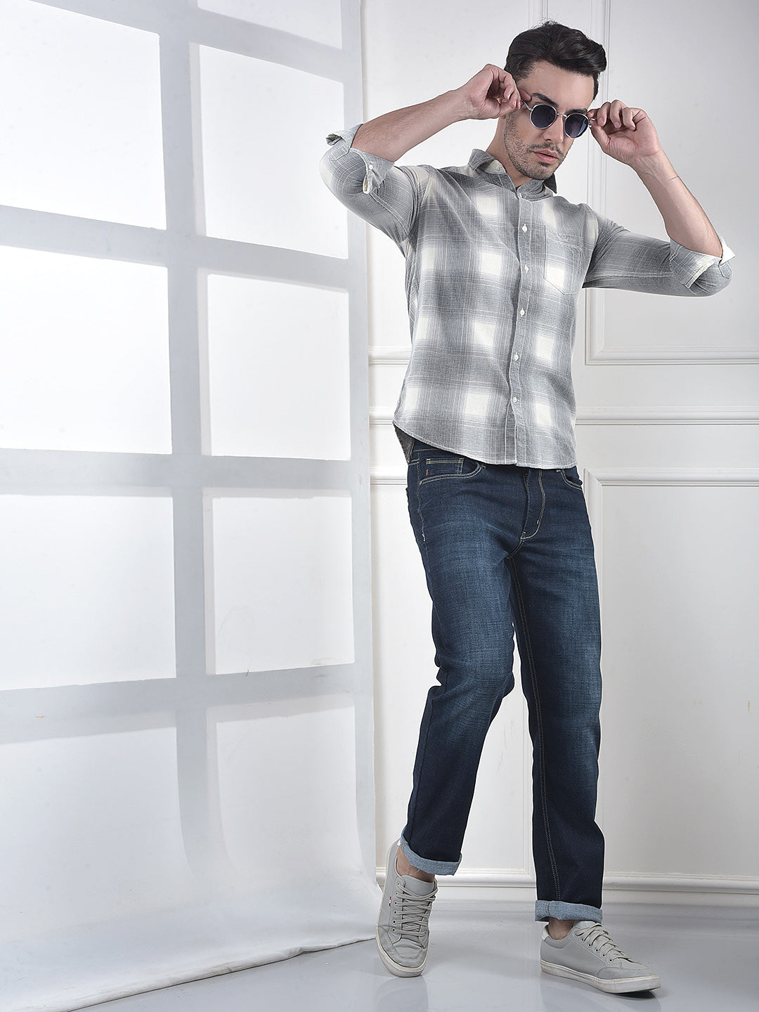 Grey Checked 100% Cotton Shirt
