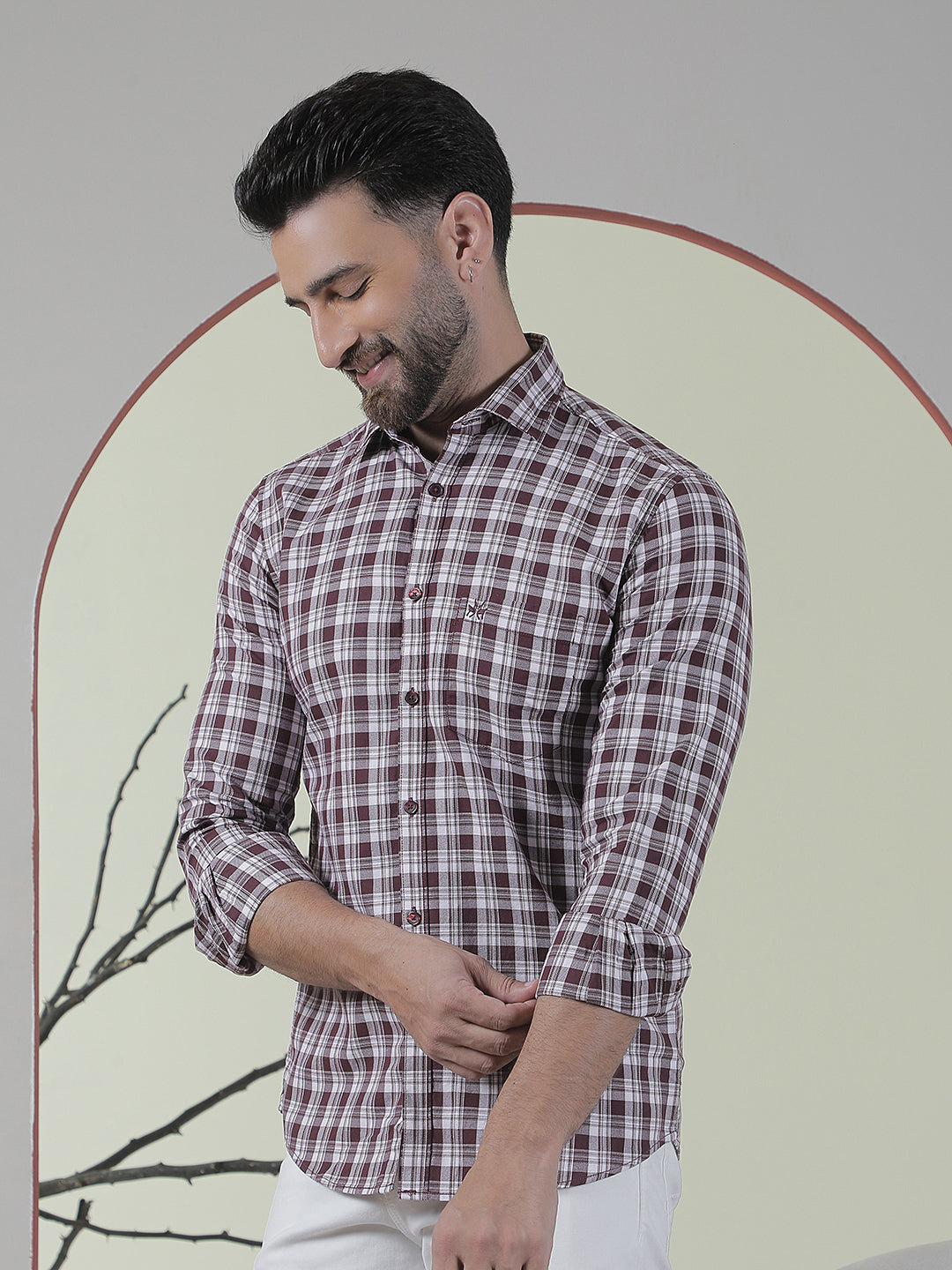Brown Checked 100% Cotton Shirt