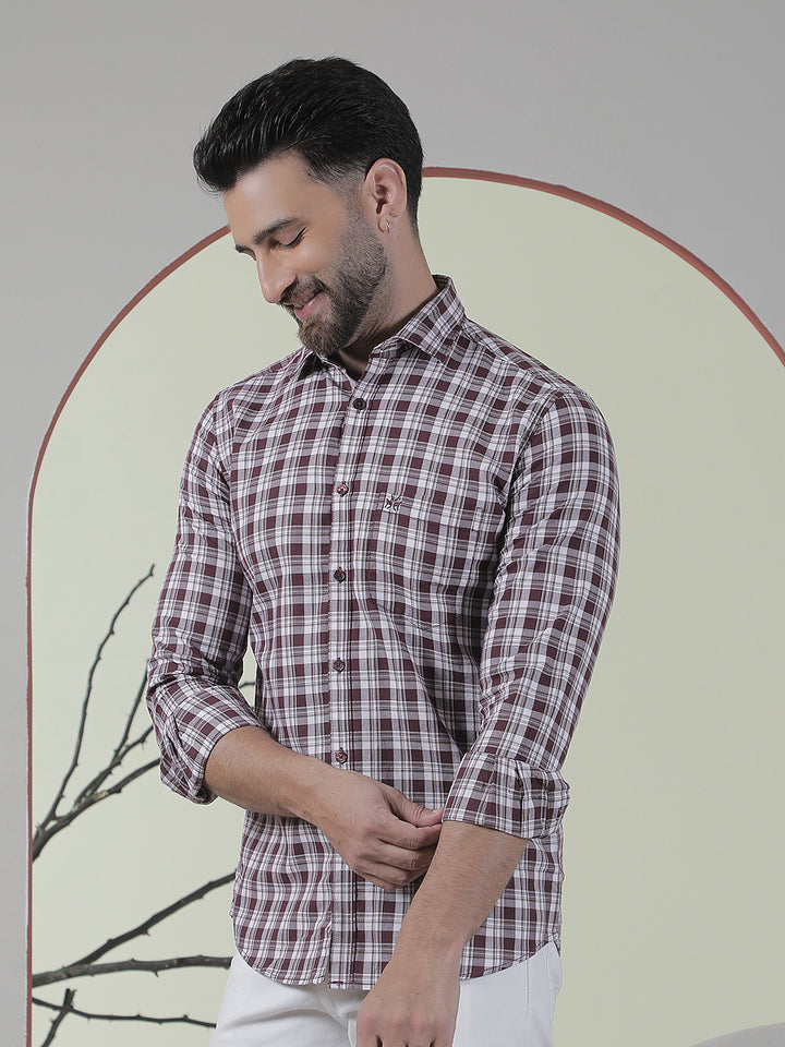 Brown Checked 100% Cotton Shirt