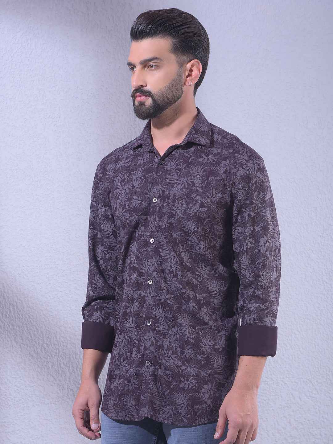 Wine Floral Print Shirt