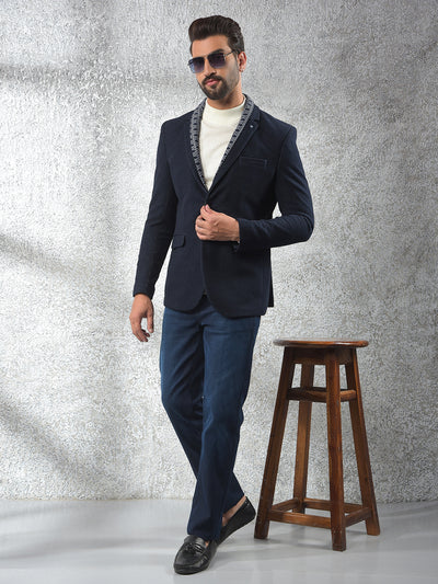 Navy Blue Notched Lapel Single-Breasted Blazer