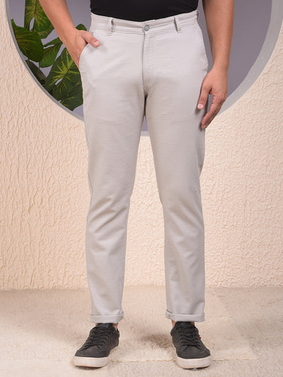 Grey Textured 100% Cotton Trousers