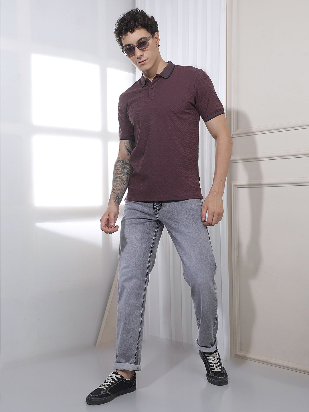 Wine Jacquard Polo T-Shirt