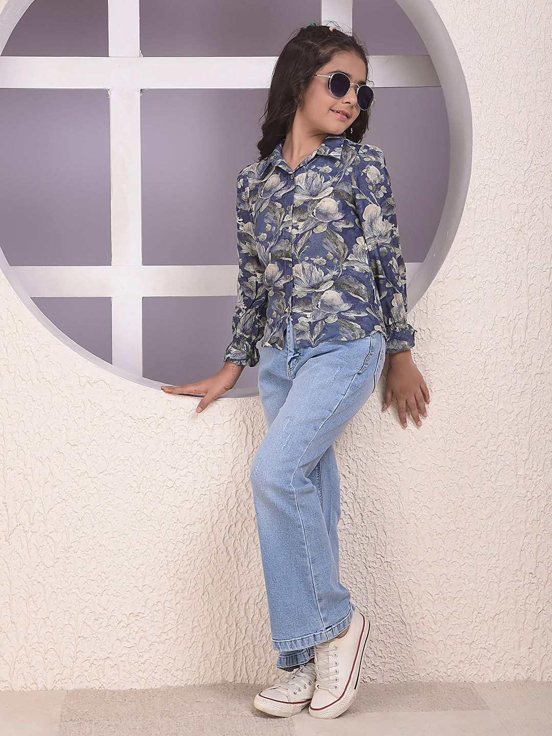 Blue Classic Bootcut Denim Jeans-Girls Jeans-Crimsoune Club