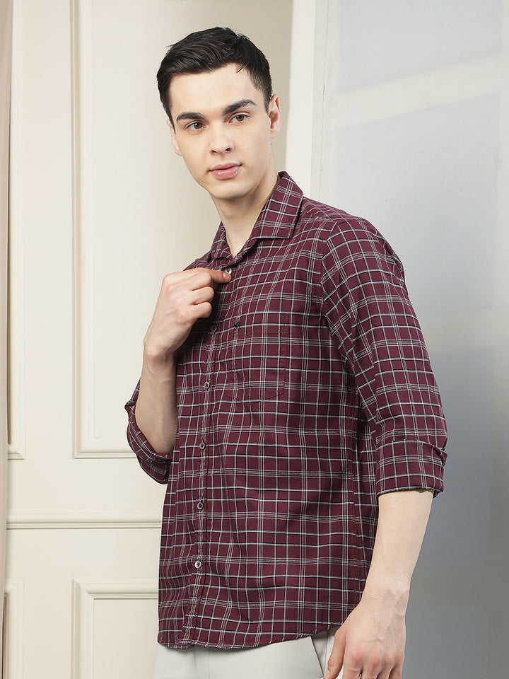 100% Cotton Maroon Checked Shirt