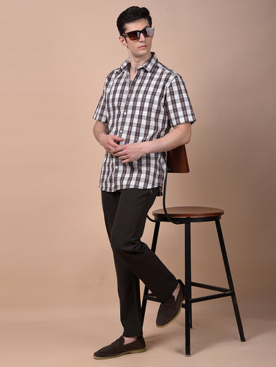 Brown Checked 100% Cotton Shirt
