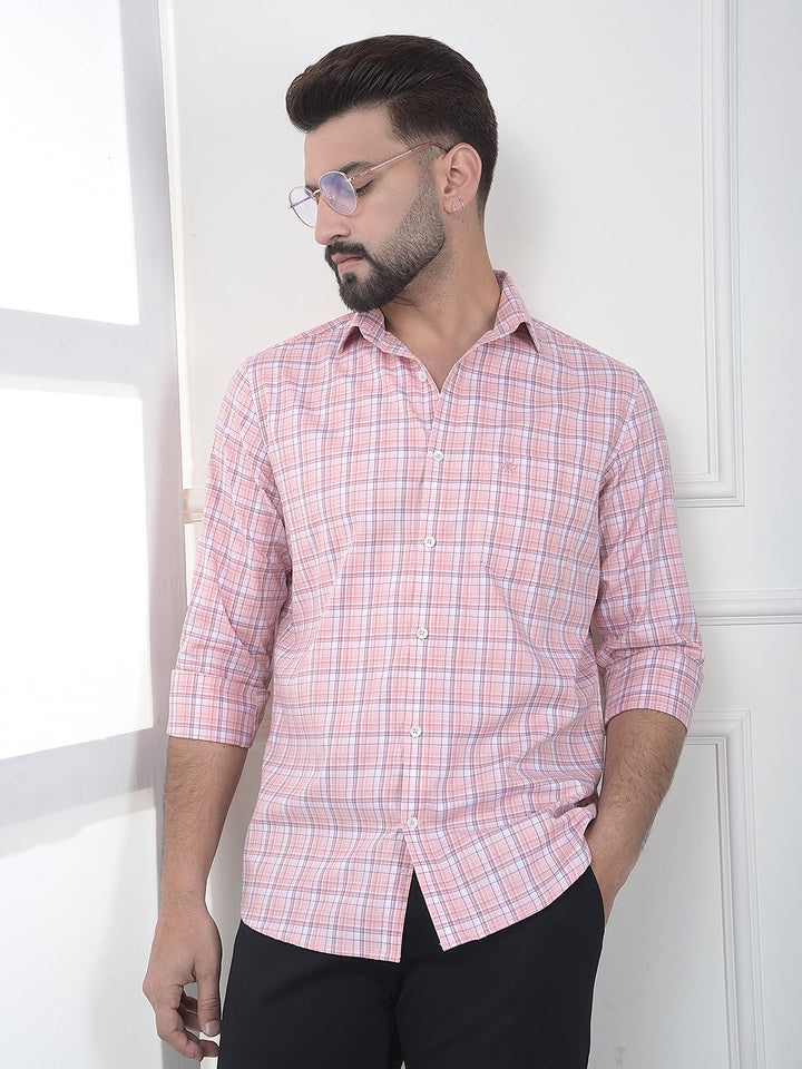 Peach Checked 100% Cotton Shirt