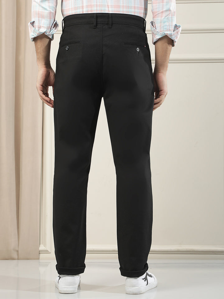 Black Cotton Stretchable Dobby Trousers