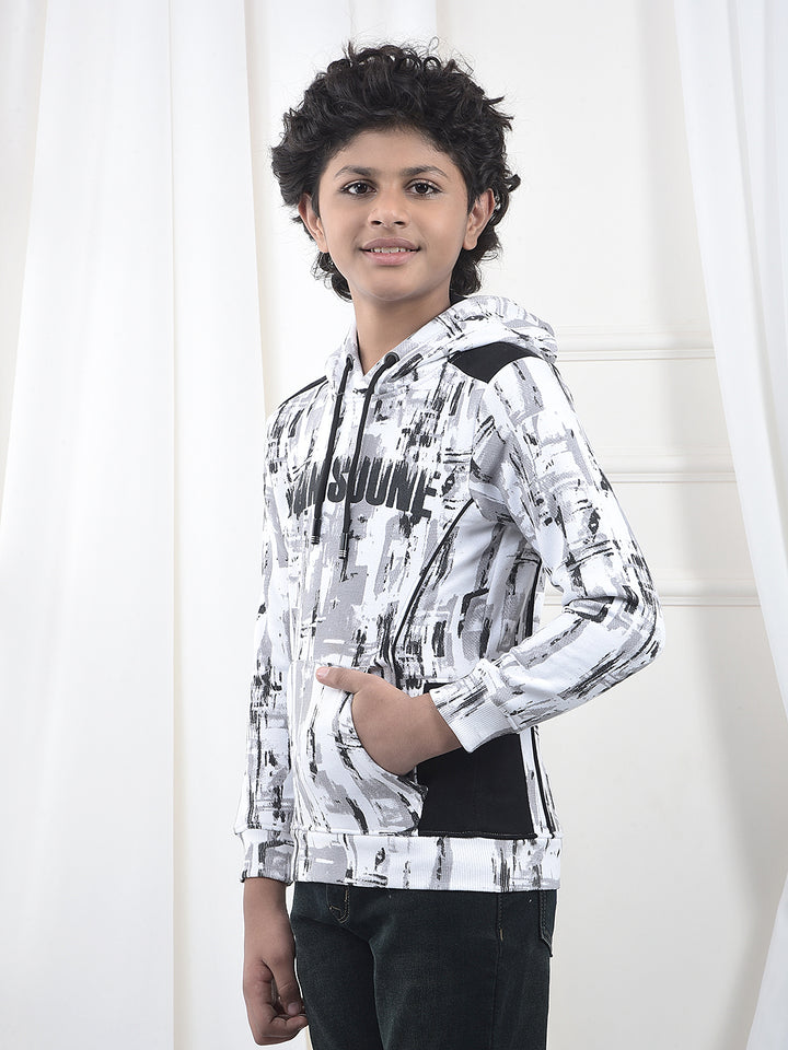 Black Printed Hooded Neck Sweatshirt