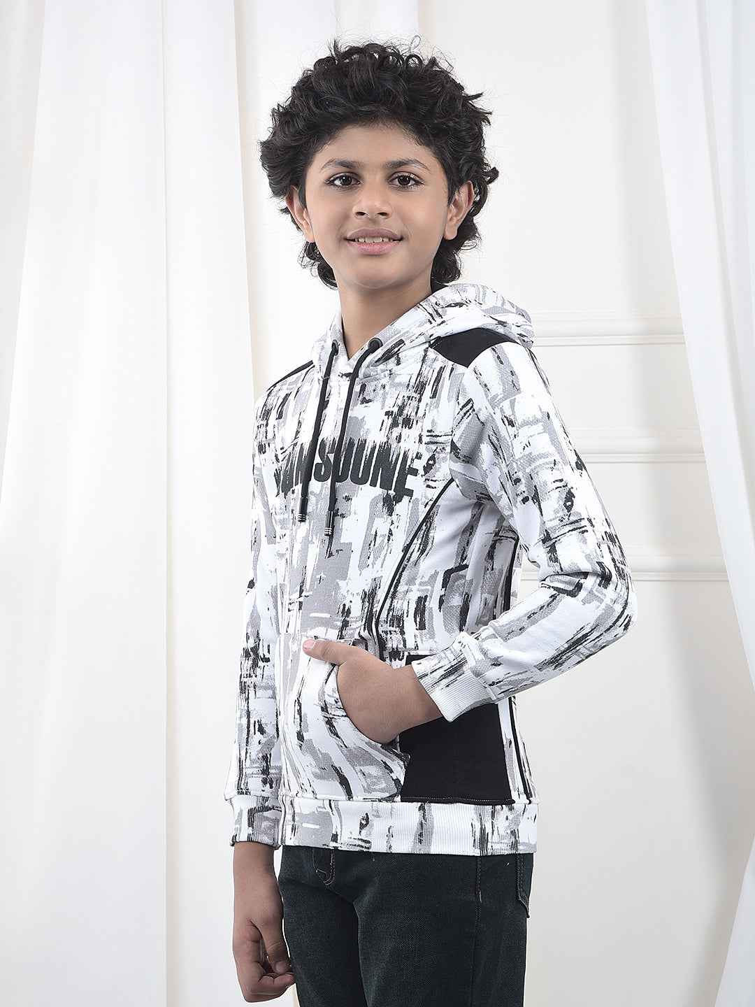 Black Printed Hooded Neck Sweatshirt