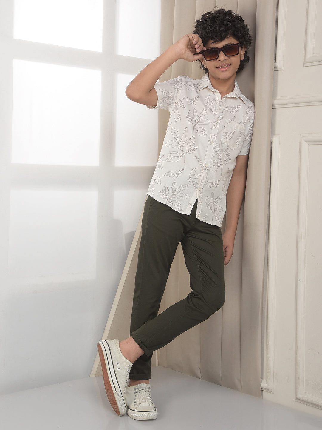 White 100% Cotton Botanical Print Shirt
