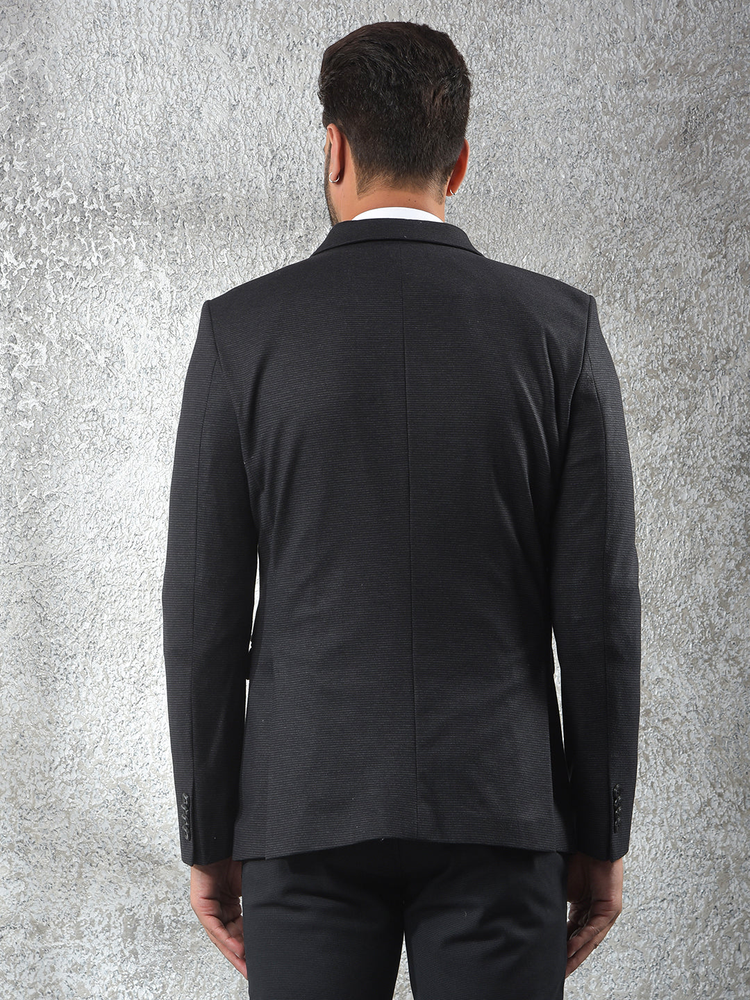 Black Notched Lapel Single-Breasted Blazer