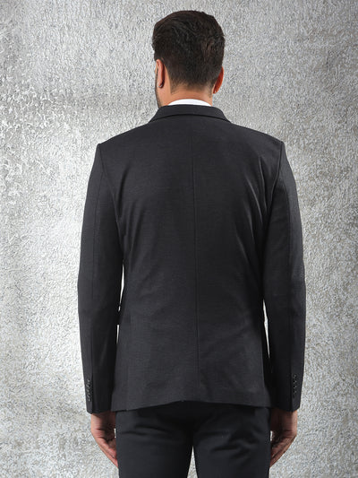 Black Notched Lapel Single-Breasted Blazer