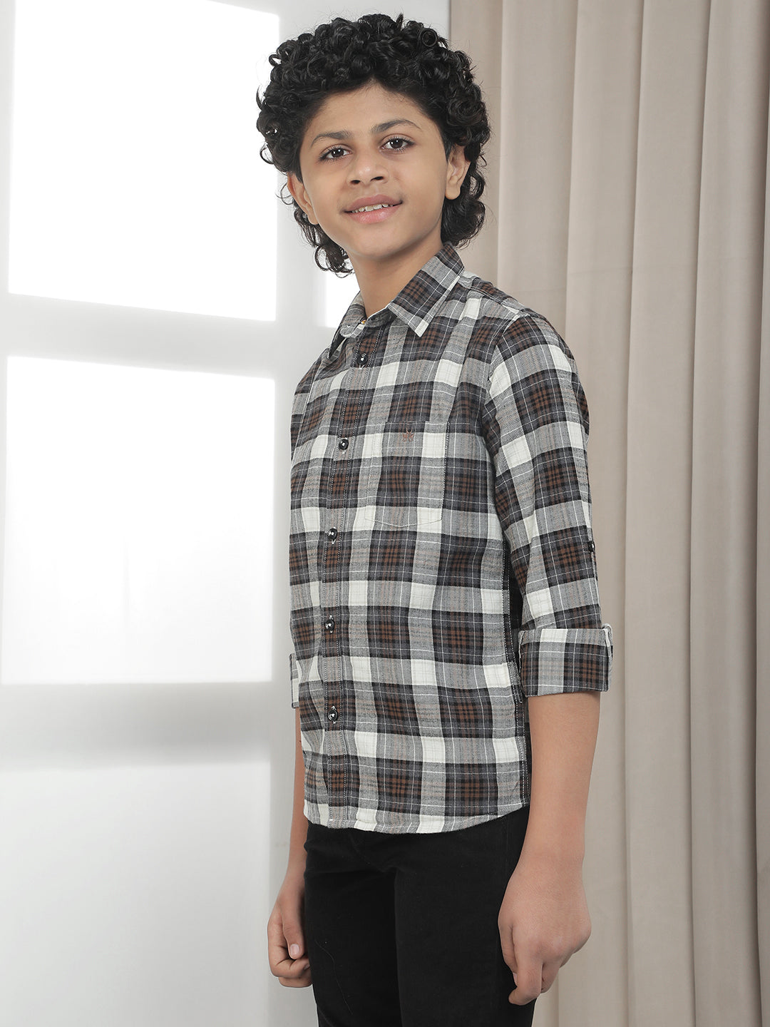 Grey Checked 100% Cotton Shirt