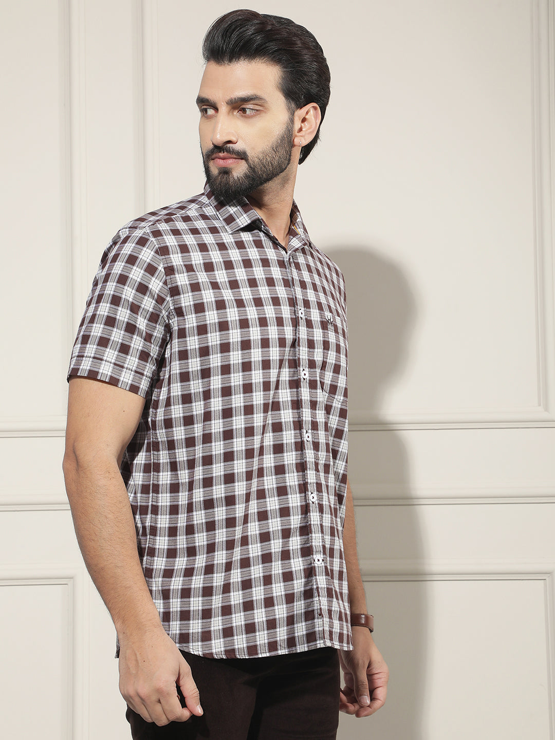 Purple Checked 100% Cotton Shirt