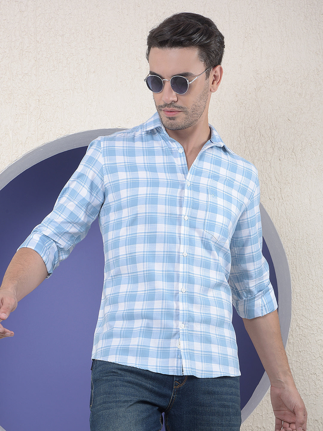 Steel Blue Checked Shirt