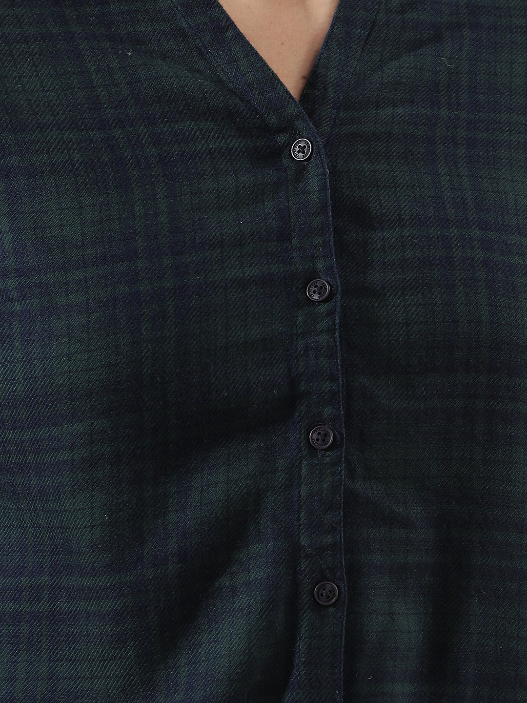 Green Checked V-Neck Shirt